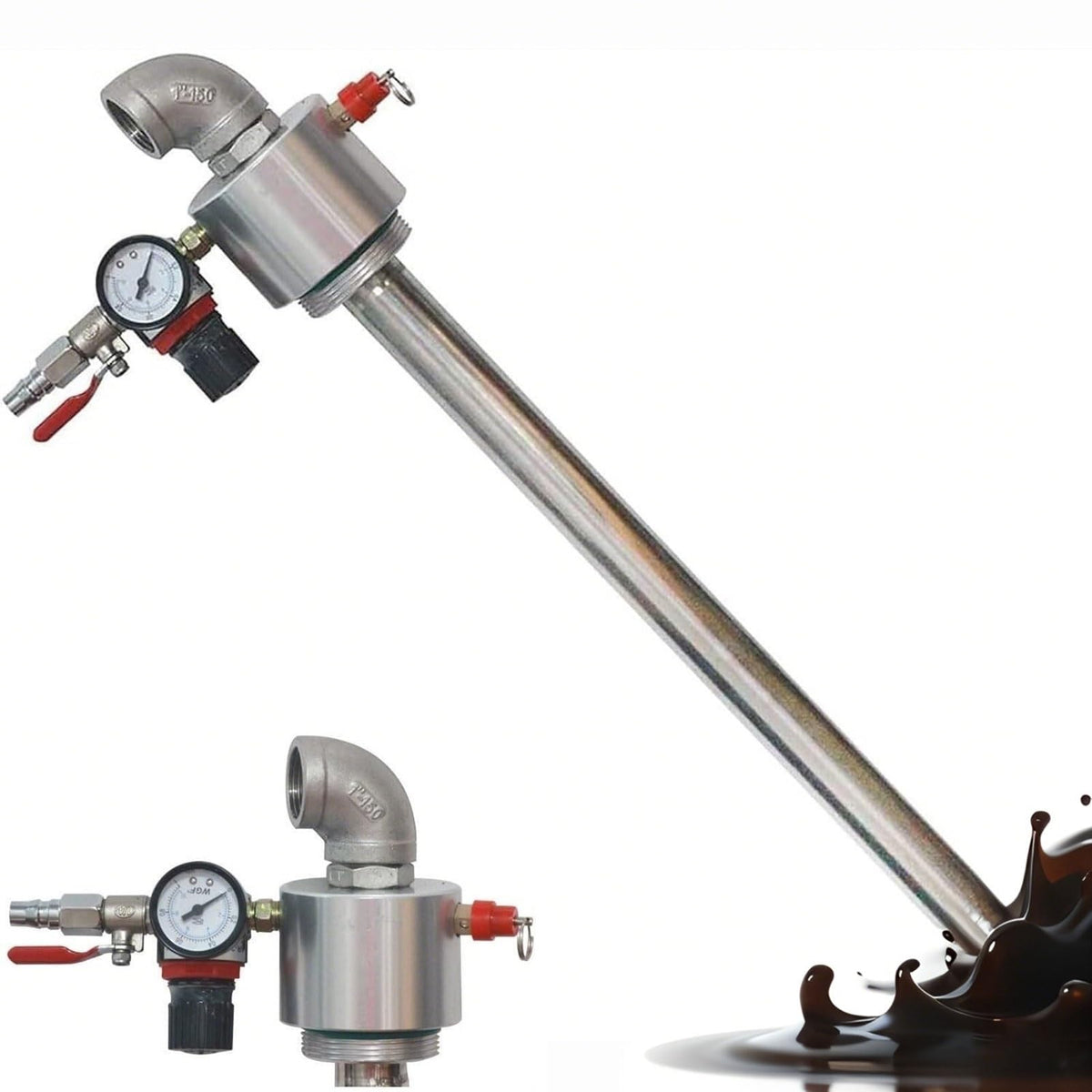 Upgrade Stainless Steel Pneumatic Drum Pump - 10-70L/min Multi-Fluid Transfer w/Pressure Gauge & Safety Valve, Industrial Grade for Water/Engine/Hydraulic/Gear Oil