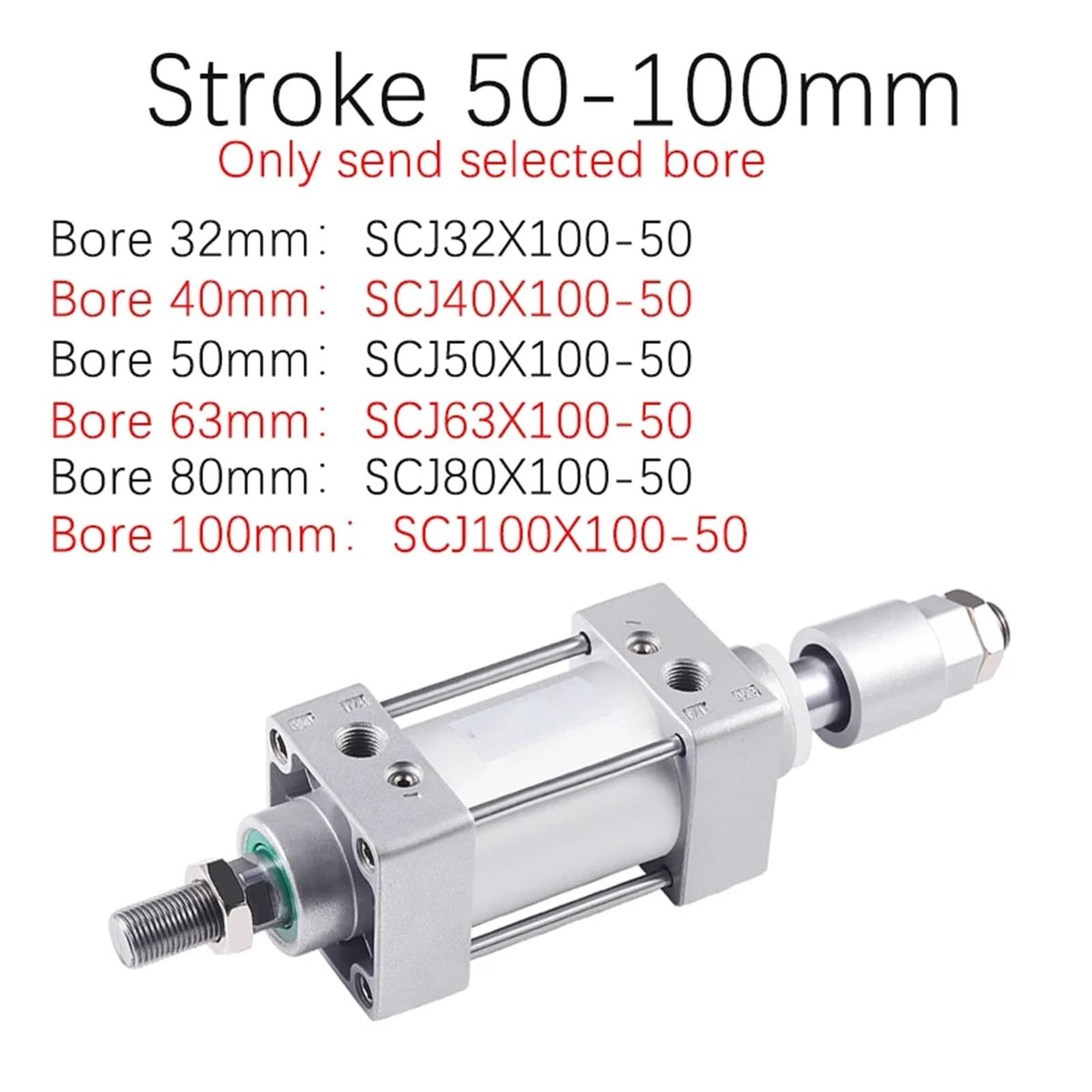 SCJ32*50/75/100/150/200-50-S Standard Air Pneumatic Cylinder Adjustable Pistons Double Rod Reset Seal Dust-Proof(Stroke 50-100mm)