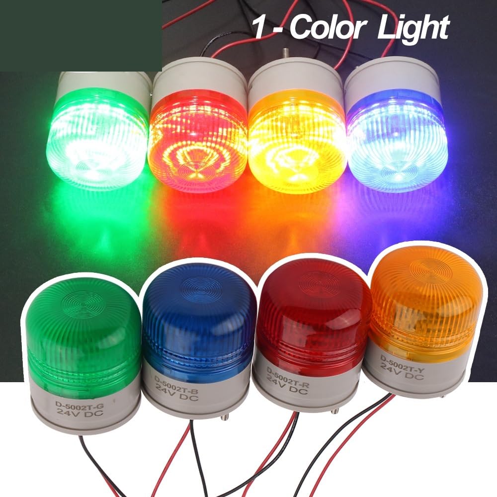 1PCS Red Yellow Green Blue Single Flashing Signal Warning DC12V24V LED Indicator Lamp with Buzzer/No Sound Small Security Alarm Light(Blue NO Buzzer,200w)
