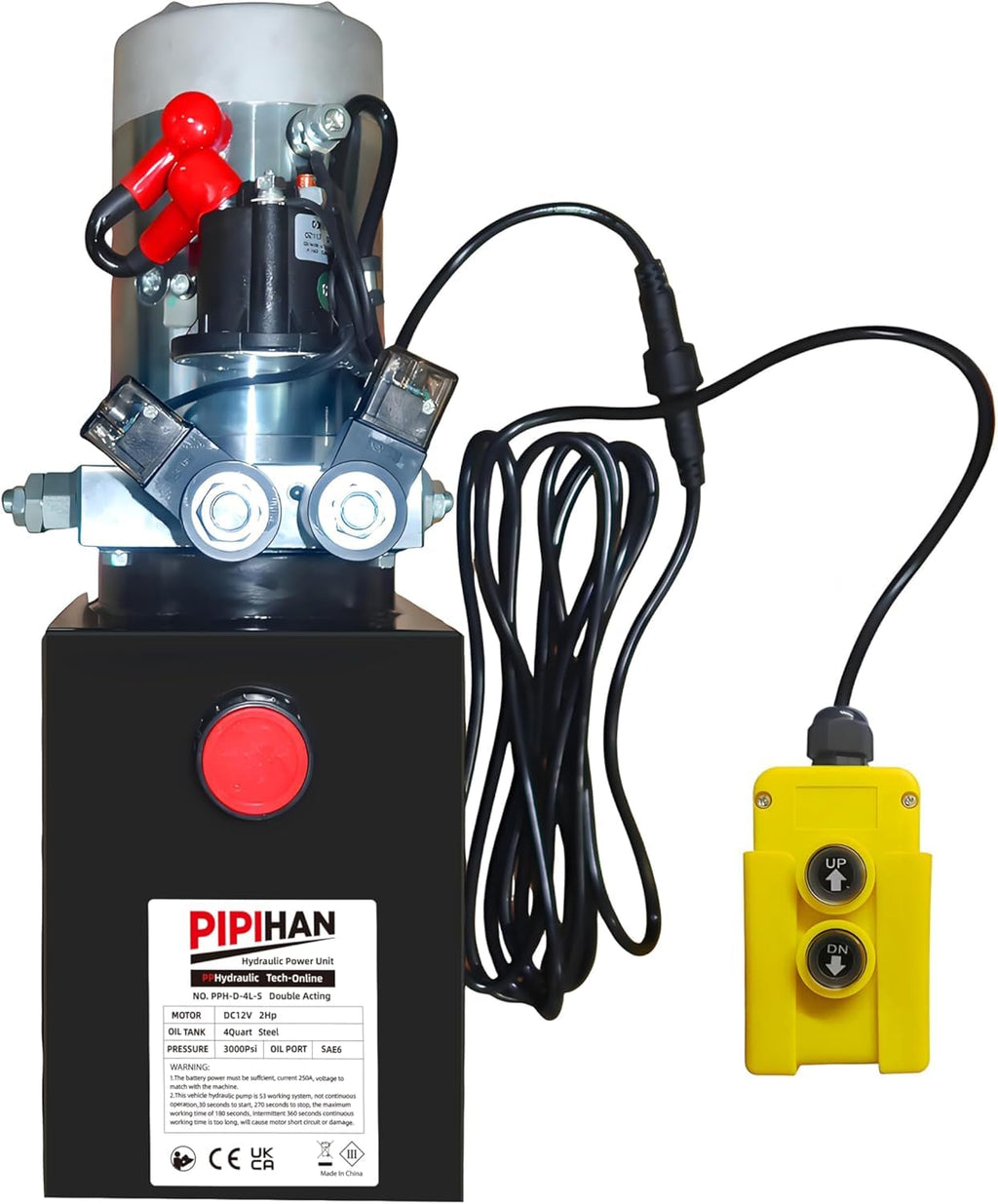 Double Acting Hydraulic Pump 8 Quart Hydraulic Power Units 12V DC Hydraulic Pump SAE#6 Connector for Dump Trailer Car Lifting