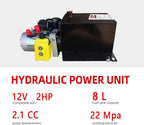 Single Acting Hydraulic Pump 8 Quart Hydraulic Power Units 12V DC Hydraulic Pump SAE #6 Connector for Dump Trailer Car Lifting