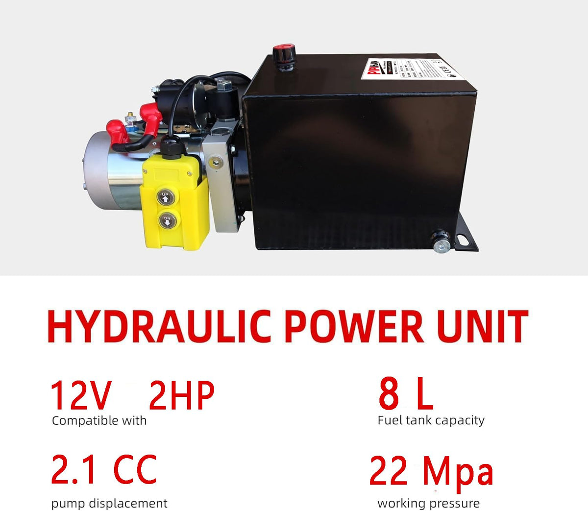 Single Acting Hydraulic Pump 8 Quart Hydraulic Power Units 12V DC Hydraulic Pump SAE #6 Connector for Dump Trailer Car Lifting