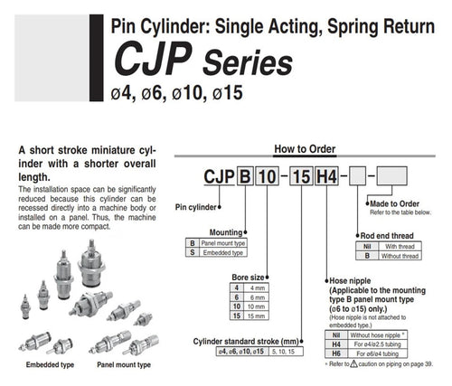 5PCS CJP2B10 CDJP2B10 strokr:5 10 15 20 25 30 35 40mm -H4-H6 -B Pneumatic Cylinder Pin:Single Acting,Spring Return Standard(CJP2B10-35D,Nil with Thread)