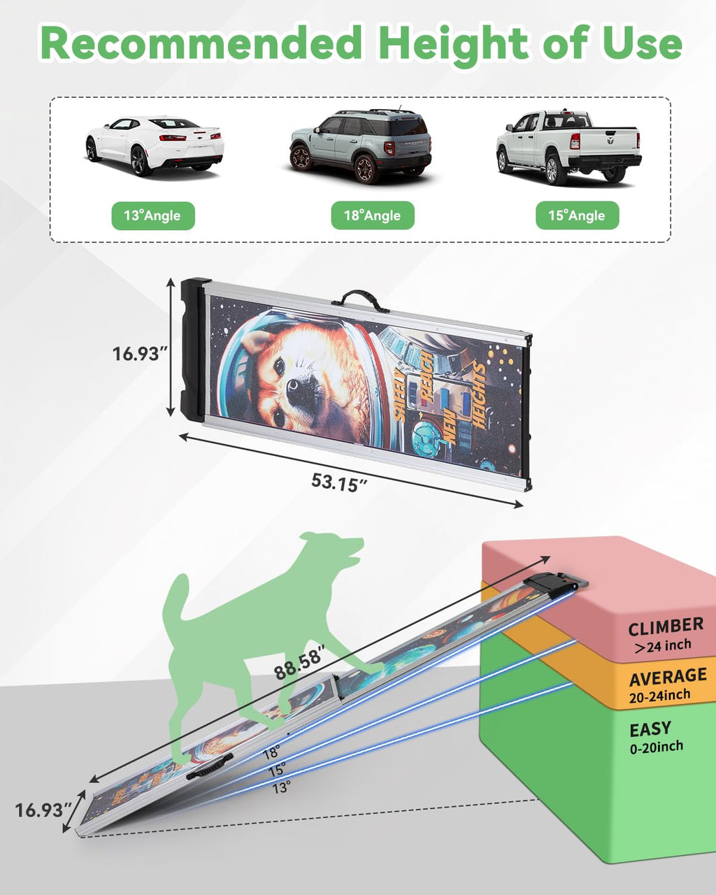 COZIWOW Extra-Long Foldable Aluminum Dog Ramp for Car SUV, 330LBS Heavy Duty Pet Ramp with Handles, Gentle Slope for Joint Care, Portable for Small Medium Large Senior Dogs