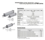 CP96 Cylinder CP96SB40 CP96SDB40 50-500MM C Cushion Standard Type Double Acting Single or Double Rod(CP96SB40-125C)