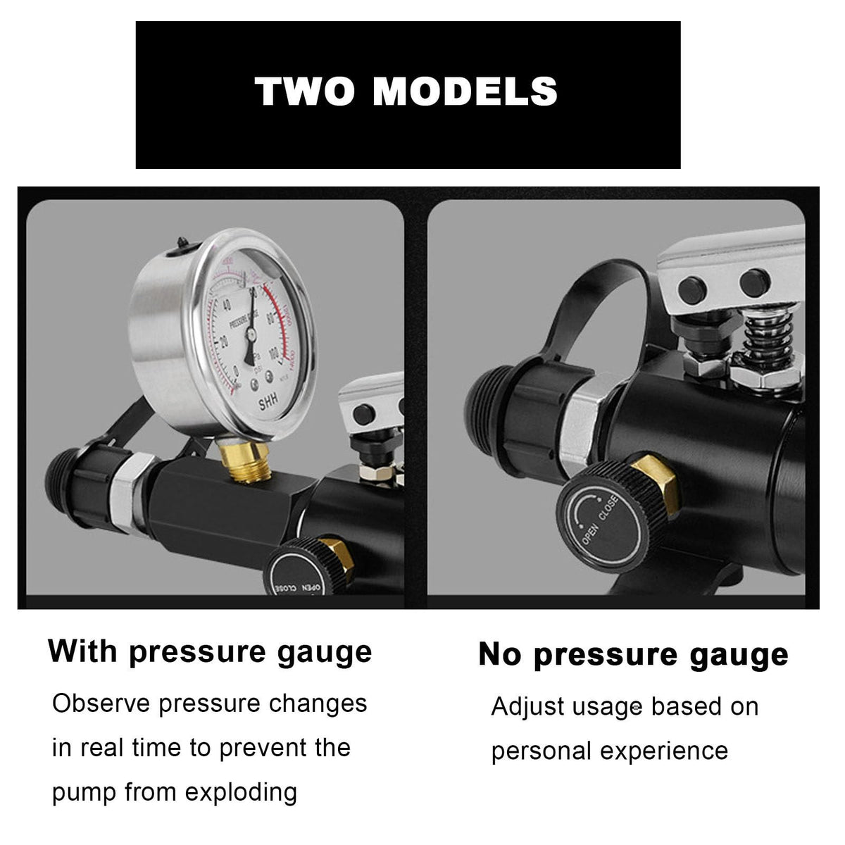 Manual Hydraulic Pump,Power Pack Hydraulic Lifting Pump Aluminum Hydraulic Lift Pump, 10000psi Hand Pump with 70cm Hose, 175cc Oil Capacity, Adjustable Oil Return Valve(Standard+Gauge)
