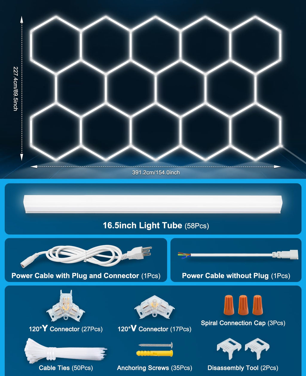 Hexagon led Lights: DIY Ceiling LED Light Hexagon Garage Lights 63070LM