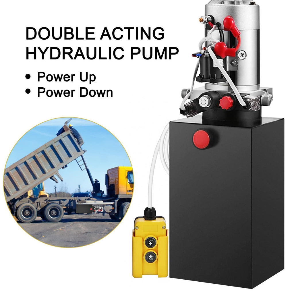 Car Jack Hydraulic Pump 12V DC Double Acting Power Unit 4-20 Quart Steel Oil Tank Dump Trailer Truck Car Lift Motor Pump(12 Quart 2 Acting)
