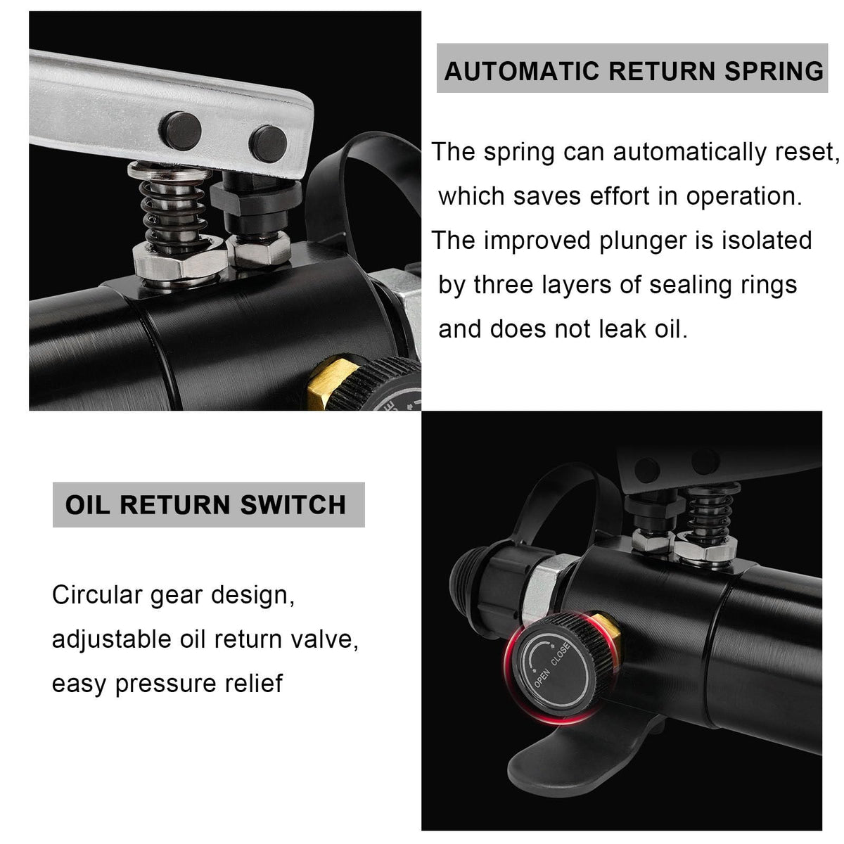 Manual Hydraulic Pump,Power Pack Hydraulic Lifting Pump Aluminum Hydraulic Lift Pump, 10000psi Hand Pump with 70cm Hose, 175cc Oil Capacity, Adjustable Oil Return Valve(Standard+Gauge)