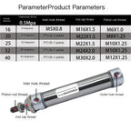 Flat-end MA 16 Type Pneumatic Cylinder Stroke 25 50 100 125 150 200 mm Stainless Steel Double Action Mini Air(Stroke 500mm)