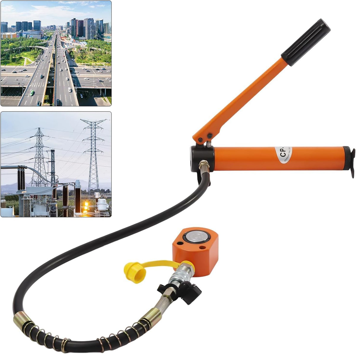 10 Ton Manual Hydraulic Pump and Jack Set, 70Mpa High Pressure, Low Profile Steel Hydraulic Cylinder for Car Repair, Industrial Lifting, Bending, and Straightening - Complete Professional Tool Kit