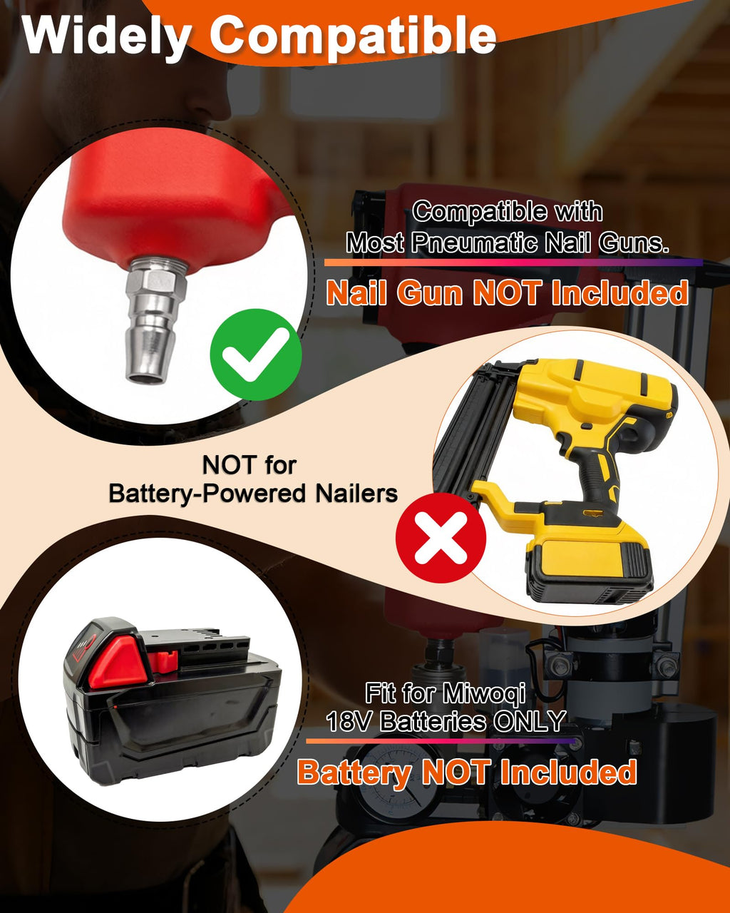 Cordless Portable Air Compressor Pump for 1/4" Pneumatic Nail Guns