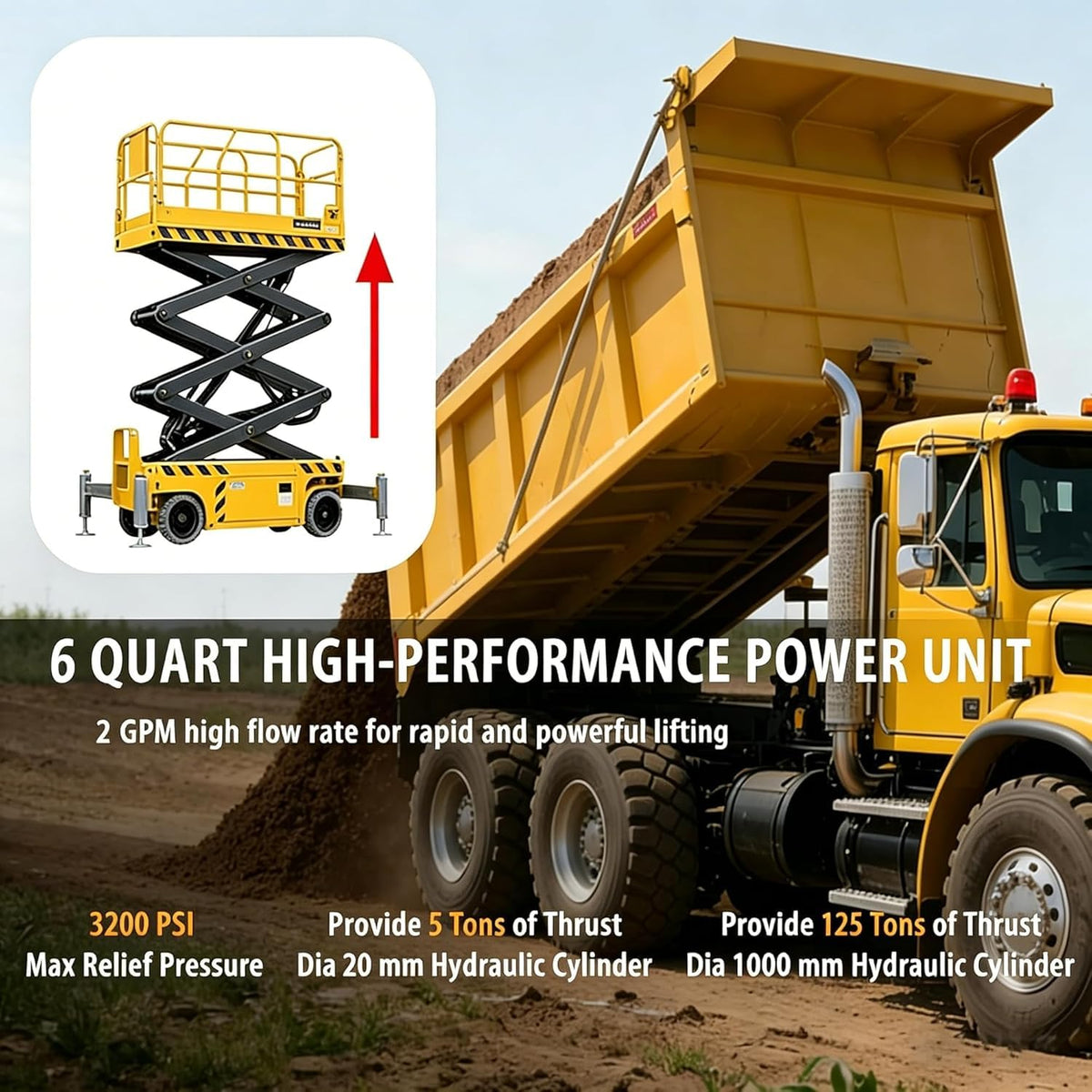 Double Acting Hydraulic Pump 8 Quart Hydraulic Power Units 12V DC Hydraulic Pump SAE#6 Connector for Dump Trailer Car Lifting