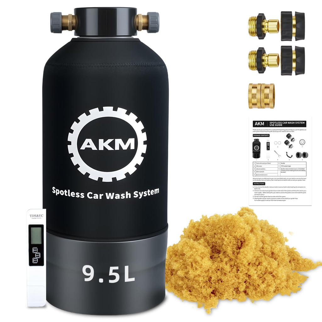 Spotless Water System for car wash,Pre-Filled with DI Resin,DI Water System,Garden Hose Quick Connector,Deionized Water System for RV,Vehicles,Motorcycles,Bikes,Boats,No Spots