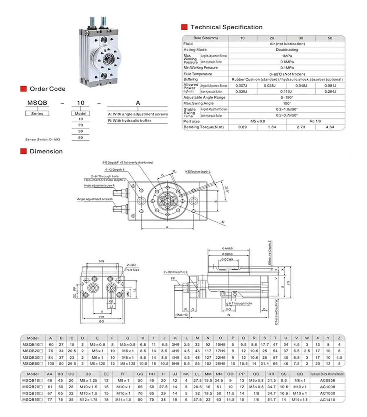 MSQB Series Solid air Cylinder Rotary Table Pneumatic Cylinder MSQB(50A,MSQA)