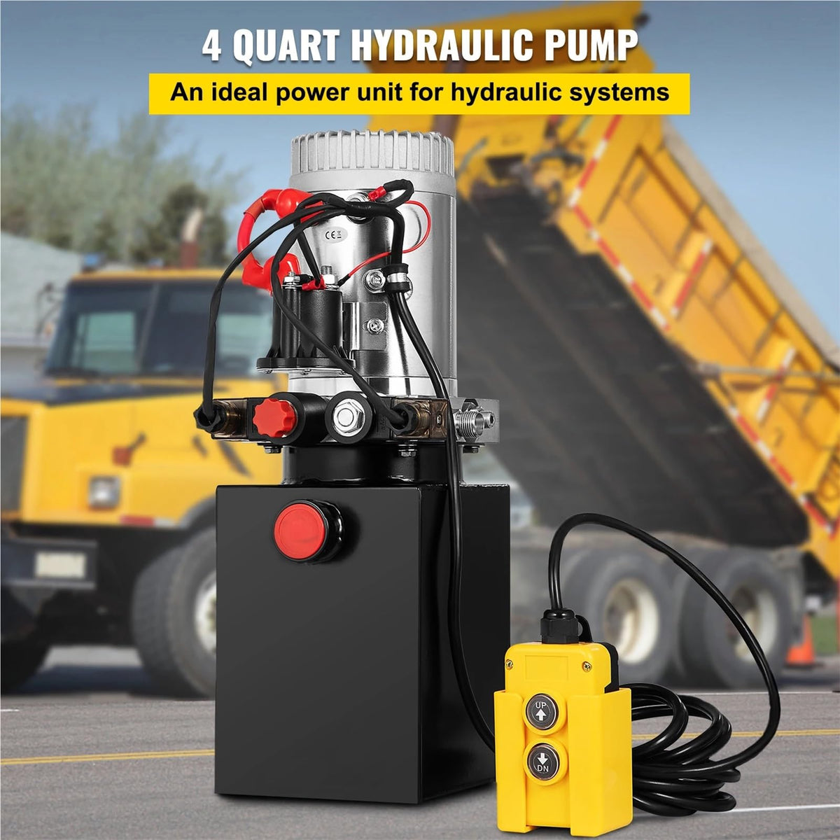 Manual Jack, Car Jack Hydraulic Pump 12V DC Double Acting Power Unit 4 Quart Steel Oil Tank Dump Trailer Truck Car Lift Motor Pump