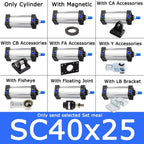 SC40 Standard Air Cylinder Bore 40mm Stroke 25-1000mm Double Acting with Magnetic Accessories Aluminium Pneumatic Cylinders(with LB Bracket)