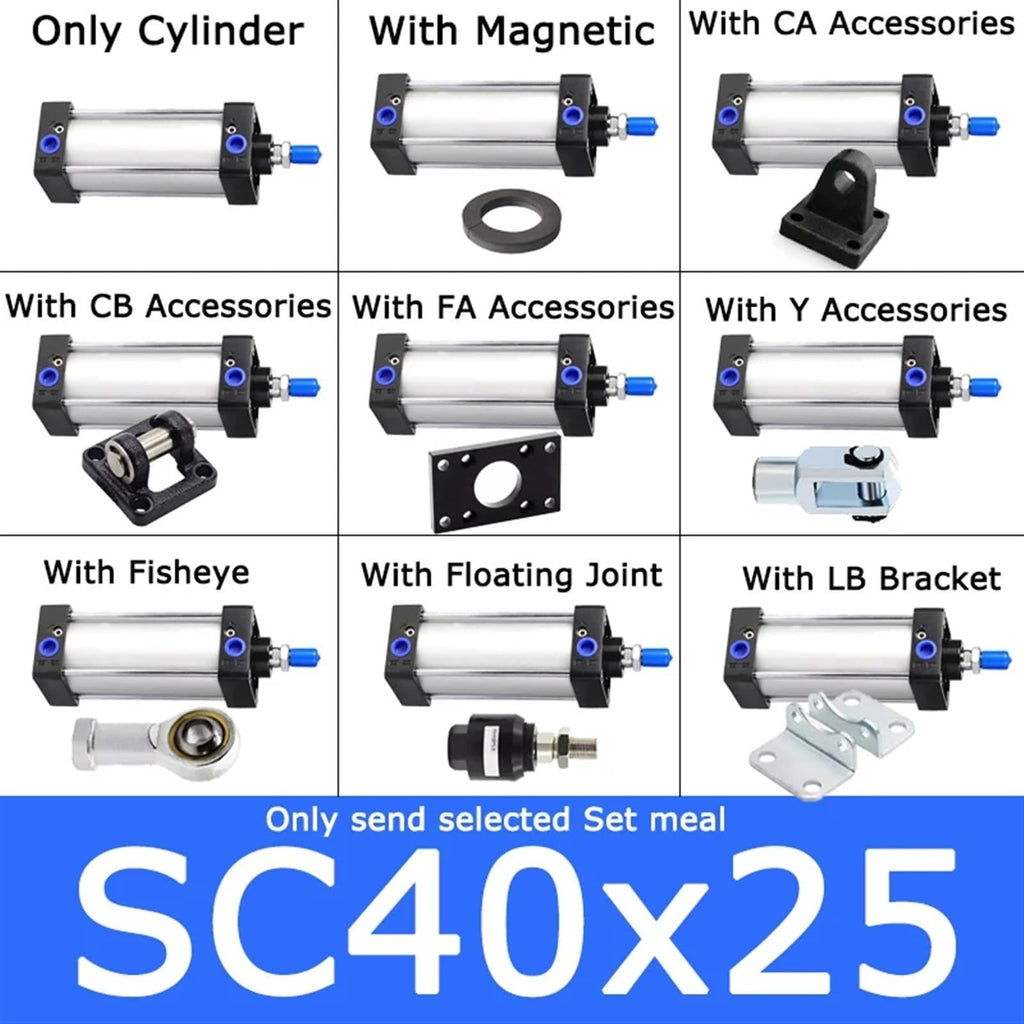 SC40 Standard Air Cylinder Bore 40mm Stroke 25-1000mm Double Acting with Magnetic Accessories Aluminium Pneumatic Cylinders(with Floating Joint)