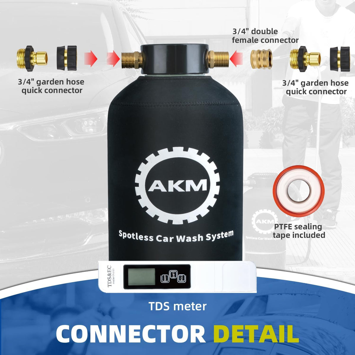 Spotless Water System for car wash,Pre-Filled with DI Resin,DI Water System,Garden Hose Quick Connector,Deionized Water System for RV,Vehicles,Motorcycles,Bikes,Boats,No Spots