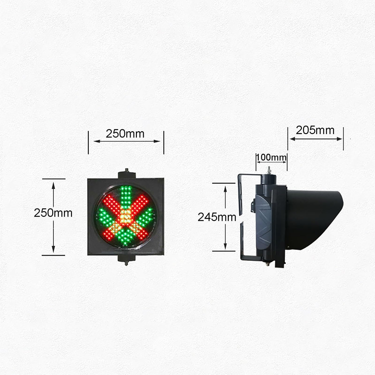 Red/Green Traffic Stop Light, LED Traffic Light Lamp, Square 1-Lights Block Signal X/Arrow Wall lamp, for Road, Toll Station, Indicator Warning Light (Color : 200MM-12V)(200mm 24v)