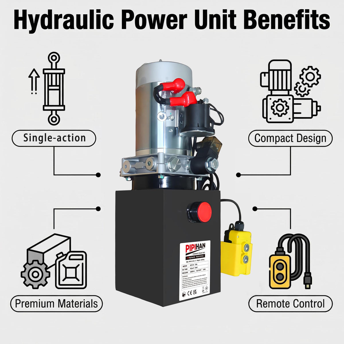 Single Acting Hydraulic Pump 4 Quart Hydraulic Power Units 12V DC Hydraulic Pump SAE#6 Connector for Dump Trailer Car Lifting