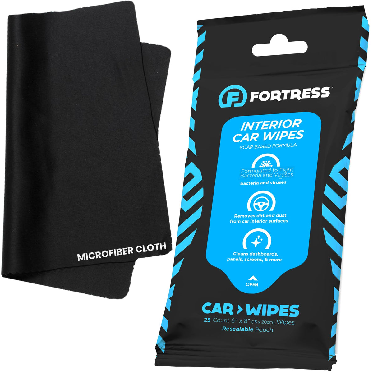 Fortress Car Interior Cleaner Wipes, Microfiber Cloth (25 ct, Pack of 64)