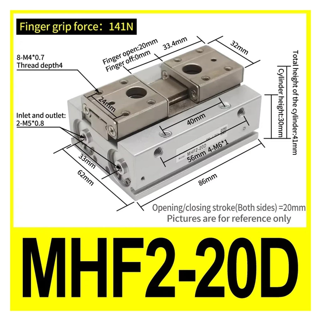 MHF2-8D MHF2-10D MHF2-12D MHF2-16D MHF2-20D Low Profile Air Parallel Gripper Force Pneumatic Cylinder Pneumatic Gripper(MHF2-20D)
