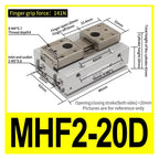 MHF2-8D MHF2-10D MHF2-12D MHF2-16D MHF2-20D Low Profile Air Parallel Gripper Force Pneumatic Cylinder Pneumatic Gripper(MHF2-20D)