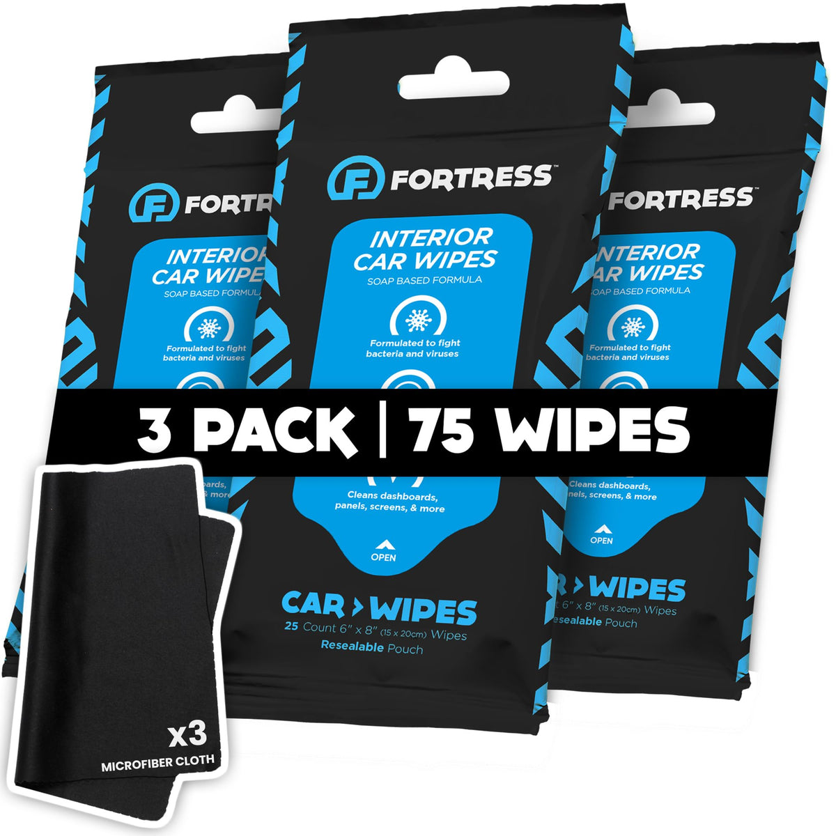 Fortress Car Interior Cleaner Wipes, Microfiber Cloth (25 ct, Pack of 63)