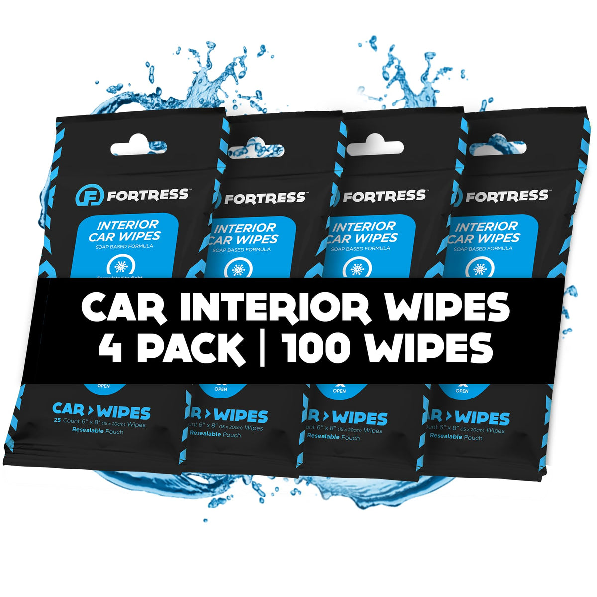 Fortress Car Interior Cleaner Wipes, Microfiber Cloth (25 ct, Pack of 64)