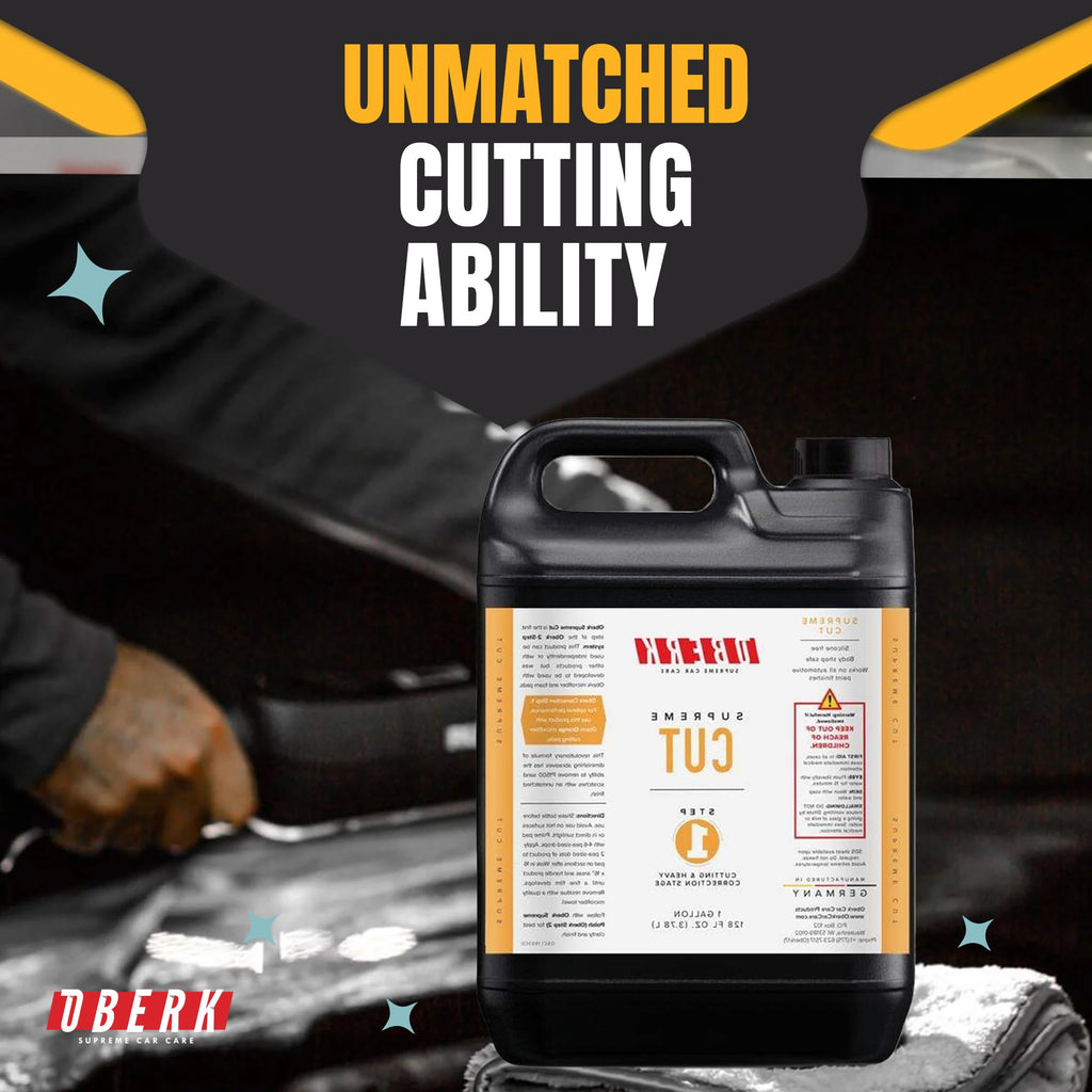 Supreme Cut – Heavy Duty Polishing Compound for Car Detailing – Removes P1500 Sanding Marks & Swirls – Body Shop Safe, No Fillers – Works with DA & Rotary Polishers (128oz Oberk Cut)