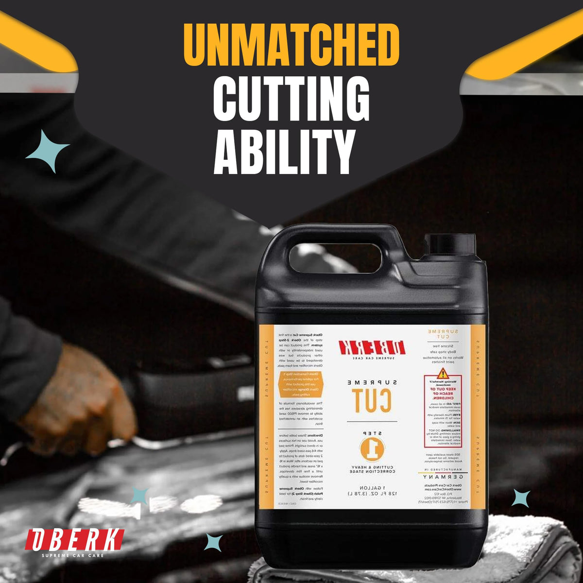 Supreme Cut – Heavy Duty Polishing Compound for Car Detailing – Removes P1500 Sanding Marks & Swirls – Body Shop Safe, No Fillers – Works with DA & Rotary Polishers (128oz Oberk Cut)