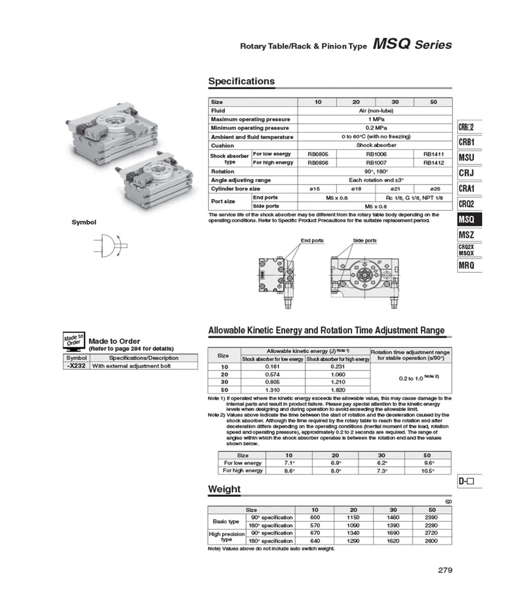 Rotary Table Rack Pinion Type Pneumatic Cylinder MSQB10L2 MSQB20L2 MSQB30L2 MSQB50L2 MSQB10L3 MSQB20L3 MSQB30L3 50L3(MSQB30L3)