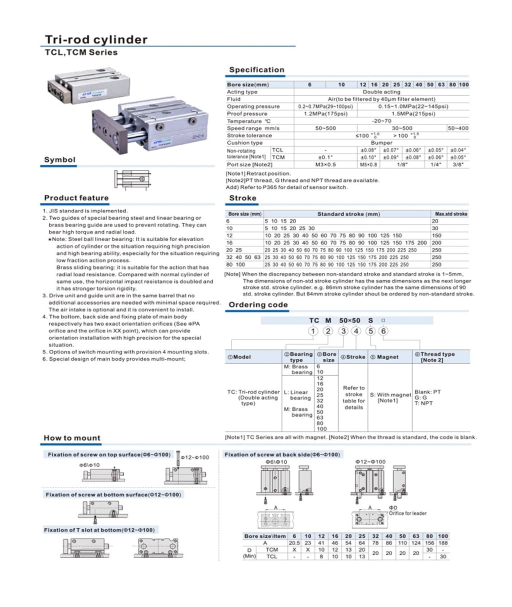 Compact Guide Cylinder air Pneumatic Cylinder TCM12 TCM16 20 TCM12X10S TCM16 20 25 32 40 50 63 80X10 20 30 40 60 70S(TCM50)