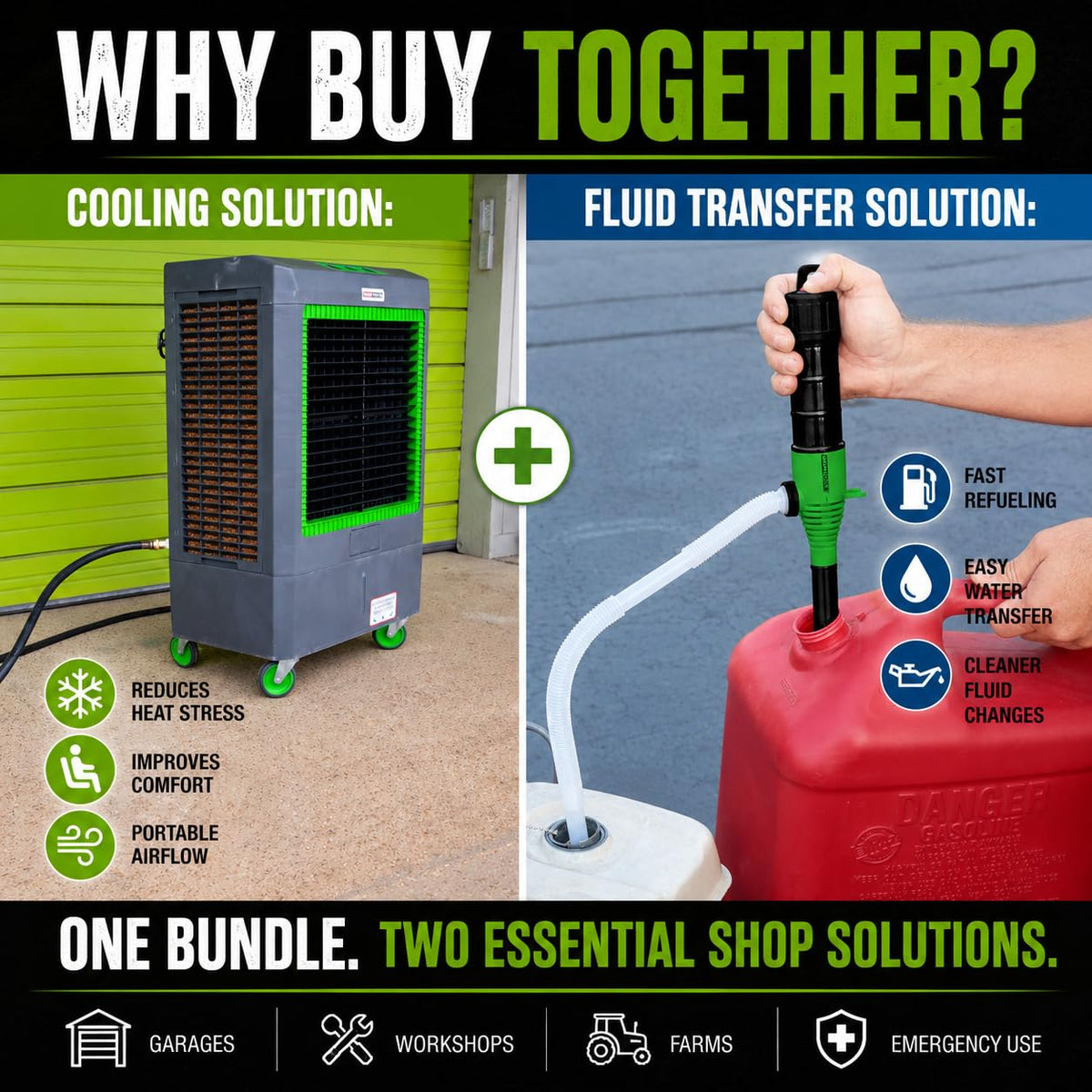 Evaporative Cooler and Liquid Transfer Pump, 3,100 CFM, Handheld Pump