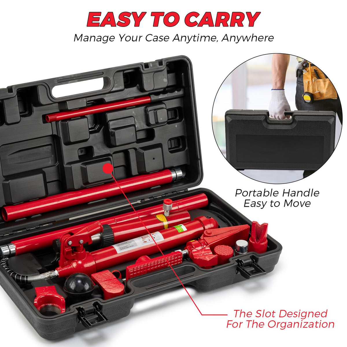 12 Ton Porta Power Hydraulic Kit with 4.6 ft/1.4 m Oil Hose,Portable Car Jack,8800 Lbs Capacity,Hydraulic Multifunctional Jack, Auto Body Frame Repair Kit, Storage Case, for Car Repair, Truck, Garage