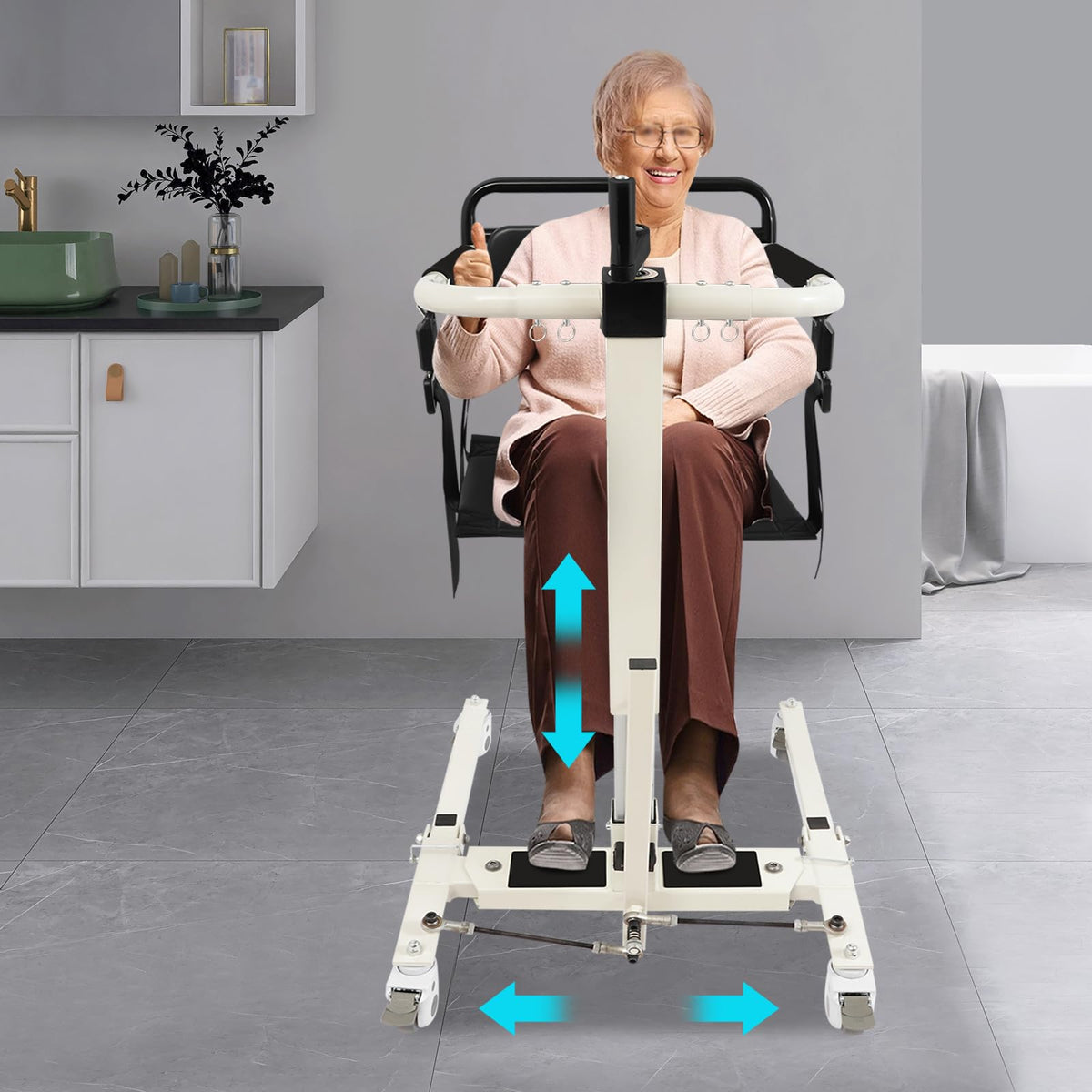Multi-Functional Patient Lift Chair, Adjustable Height & Width Sit to Stand Assist Lifter with Commode Toilet Seat, Portable for Home Car Travel, Elderly Disabled Care