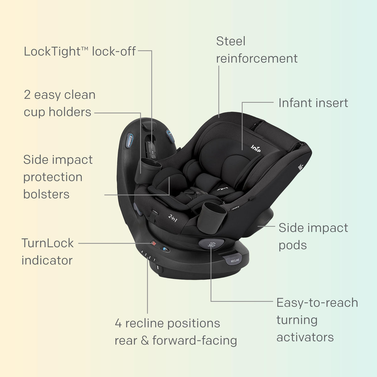 Joie Chili Spin SI 360 Rotating Convertible Car Seat, 2-in-1 Rear & Forward