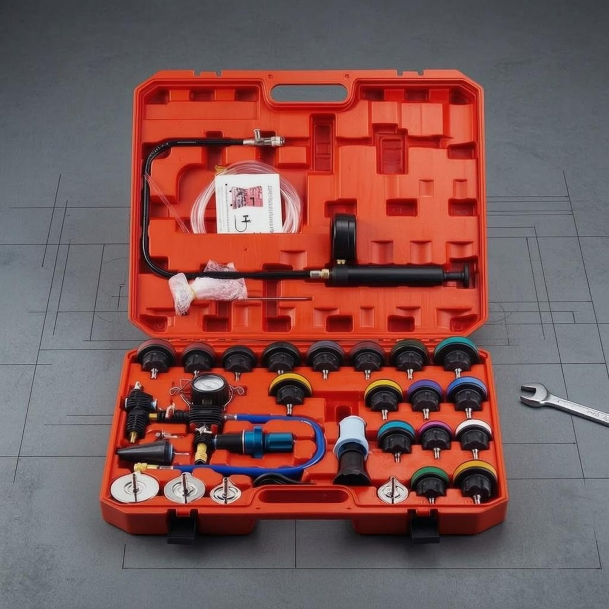 Cooling System Tester Tool Radiator Pressure Test Kit Cap Adapters Vacuum Fill Pump with Gauge Nylon Case Suitable for car Service Cooling Diagnostics Professional workshops
