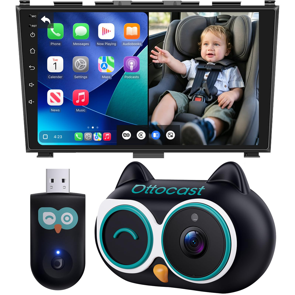 OTTOCAST Baby Car Camera 2026 with Wireless CarPlay Adapter
