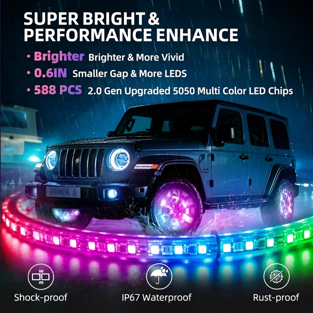 4PCS 17" Chasing Dual Sided LED Wheel Ring Lights for Trucks Car, Dual Ctrl