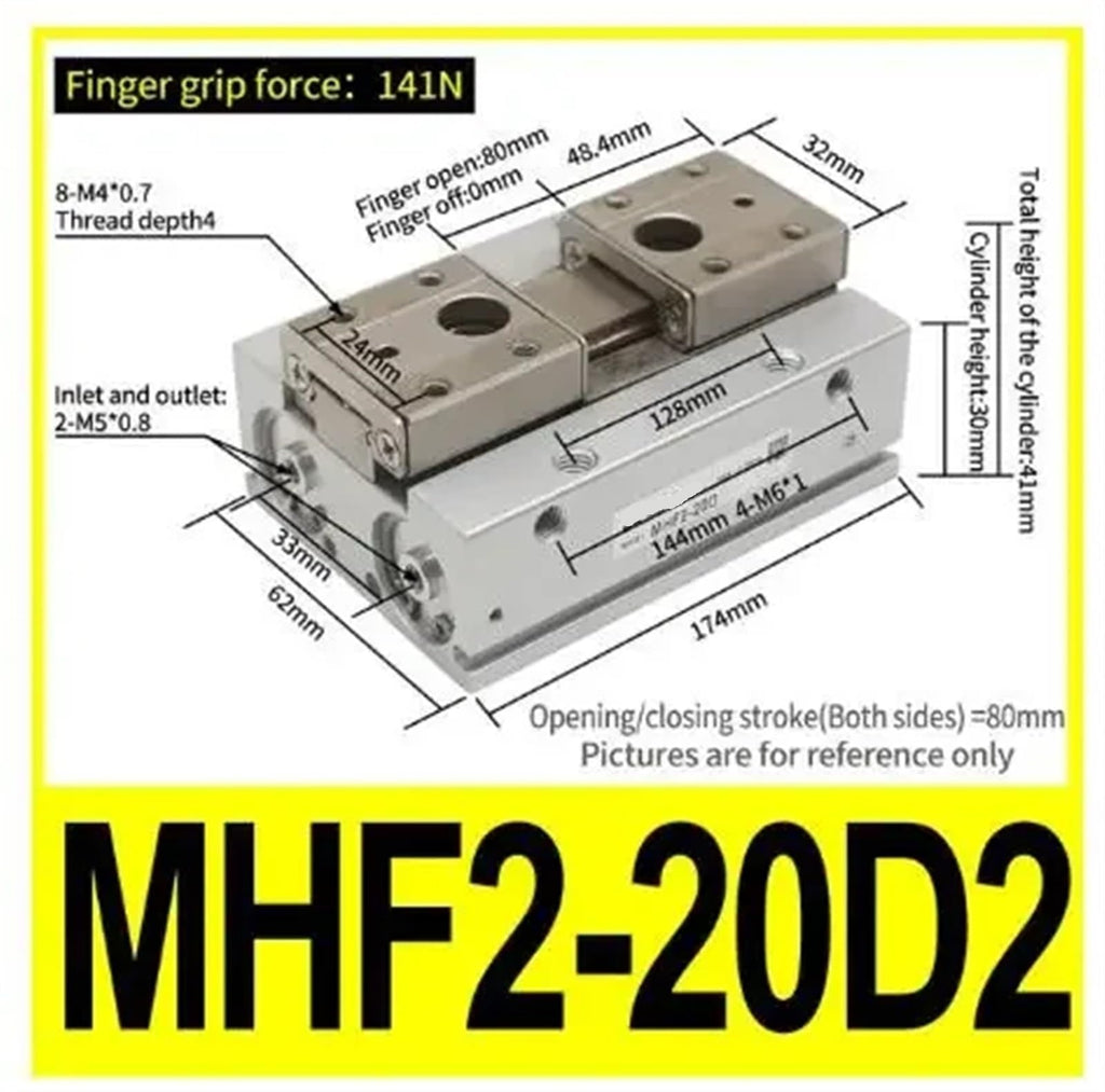Low Profile Pneumatic Cylinder Air Parallel Gripper Force Cylinder MHF2 8D MHF2 10D MHF2 12D MHF2 16D MHF2 20D Pneumatic Gripper(MHF2-20D2)
