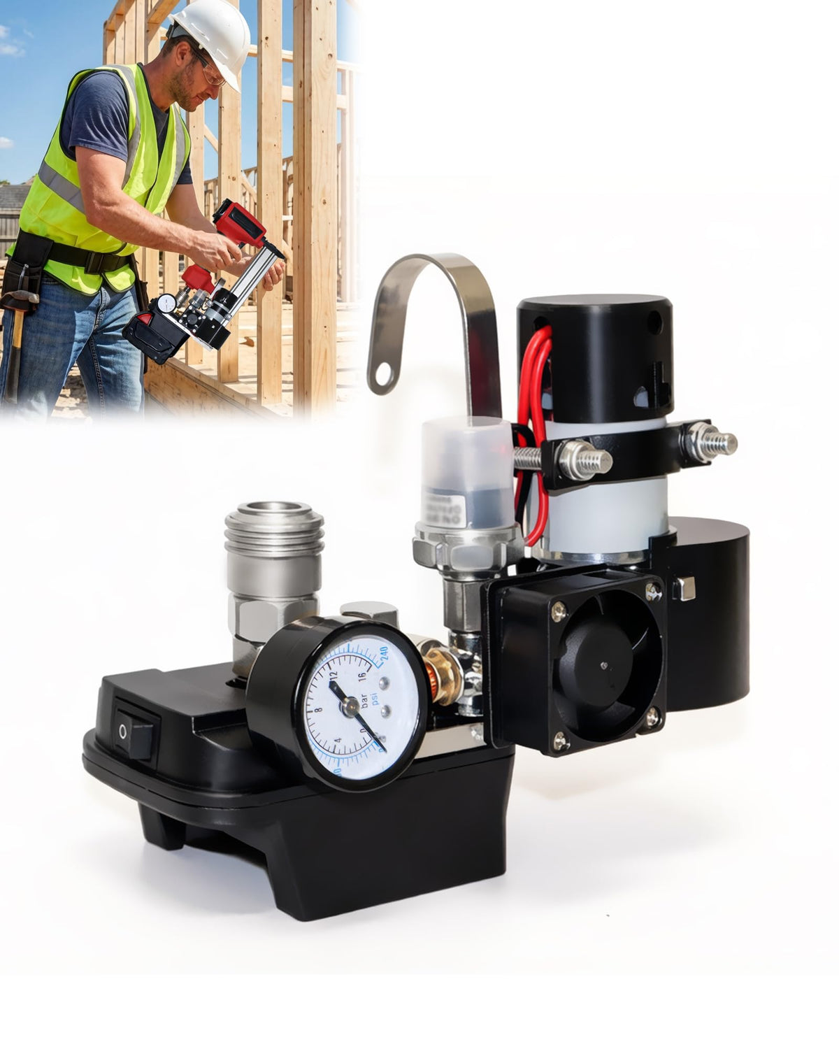 Cordless Portable Air Compressor Pump for 1/4" Pneumatic Nail Guns