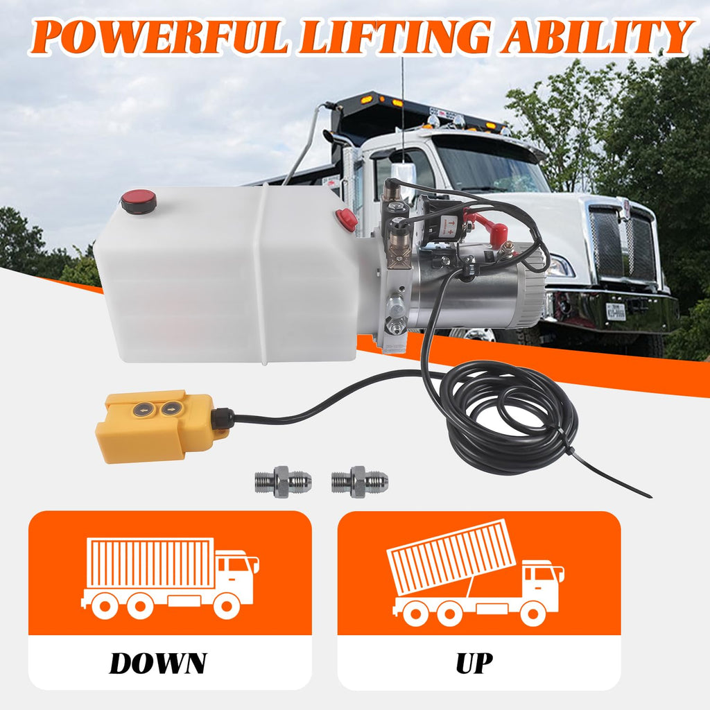 6 Quart 12V Double Acting Electric Hydraulic Pump, Power Unit with 6L Tank Repair Medium-Sized Lifting Platforms All Dump