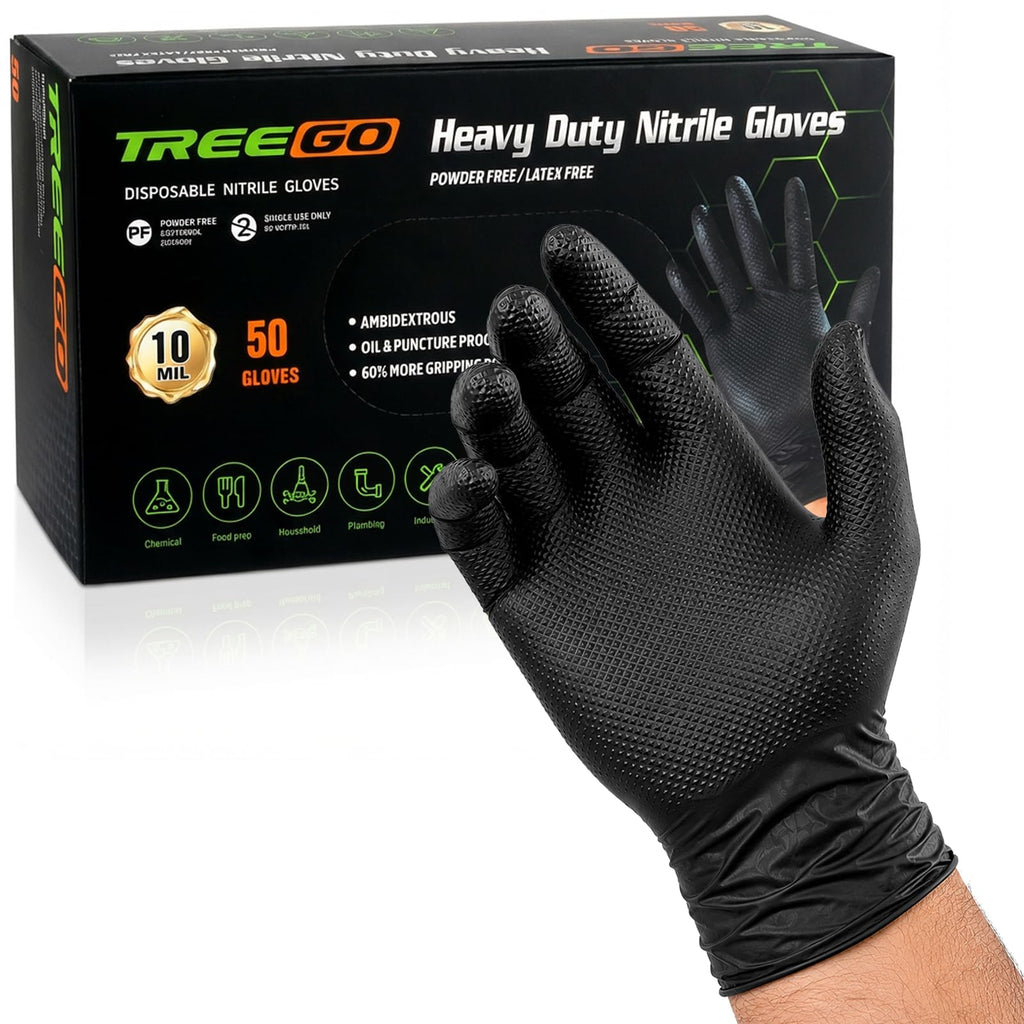 TREEGO 10 Mil Orange Nitrile Mechanic Gloves, Diamond Grip, 1000 Count M