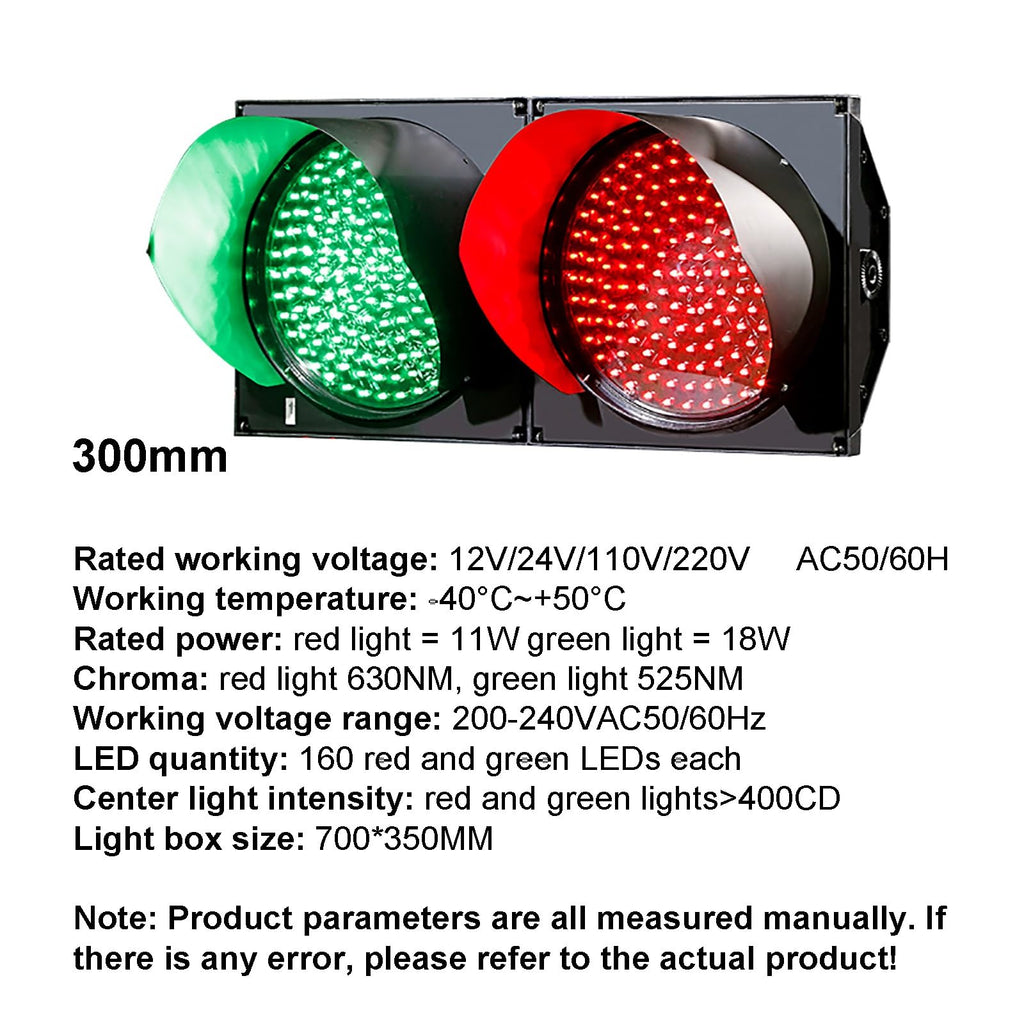 Industrial LED Traffic Light, Red Light Green Light, Stop Light, Indicator Warning Light, PC Housing, 2 Installation Methods (Color : 200mm-12v)(300mm 24v)