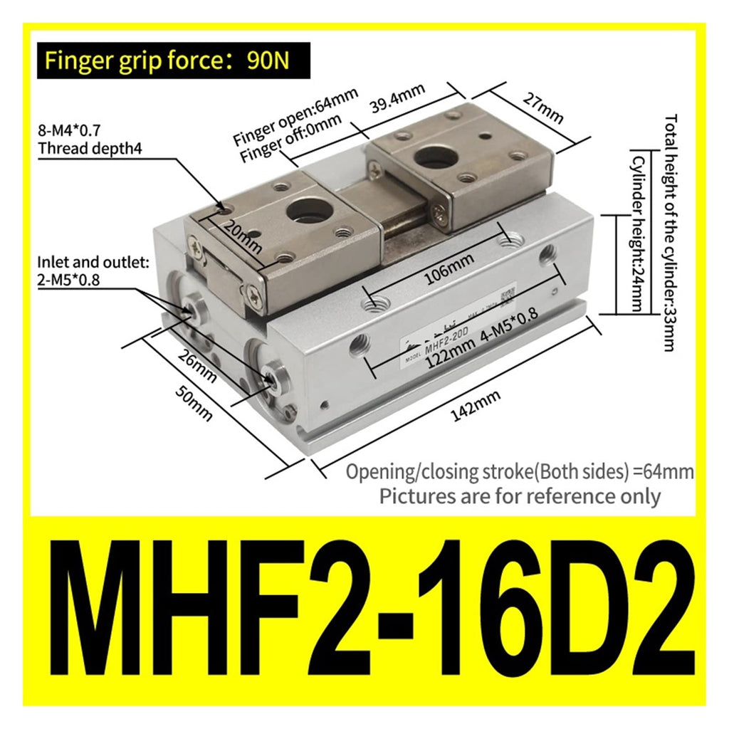 Pneumatic Air Cylinder Low Profile Air Gripper MHF2-8D MHF2-12D MHF2-16D MHF2-20 MHF2-8D1 MHF2-12D1 MHF2-16D1 MHF2-20D1 MHF2-8D2 12D2 16 20D2 Double Acting (Color : MHF2-20D) (Mhf2)