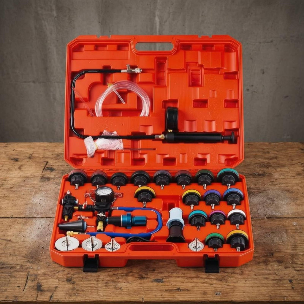 Cooling System Tester Tool Radiator Pressure Test Kit Cap Adapters Vacuum Fill Pump with Gauge Nylon Case Suitable for car Service Cooling Diagnostics Professional workshops