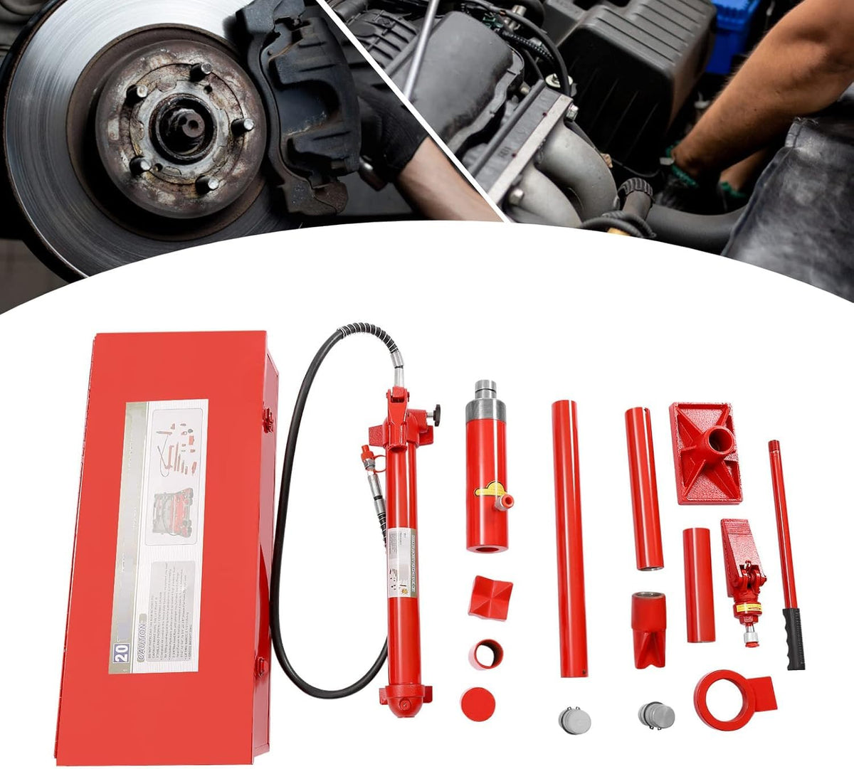 20 Ton Hydraulic Porta Power Kit, Portable Car Frame Repair Tools, Heavy-Duty Hydraulic Jack for Auto, Farm & Construction Applications, 135mm Lift Range, Leakproof Design, Complete Compact Set