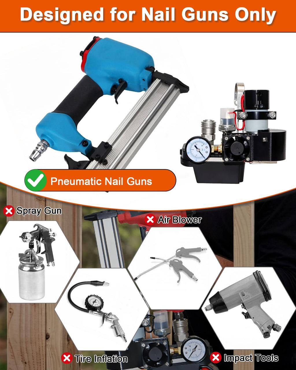 Cordless Portable Air Compressor Pump for 1/4" Pneumatic Nail Guns
